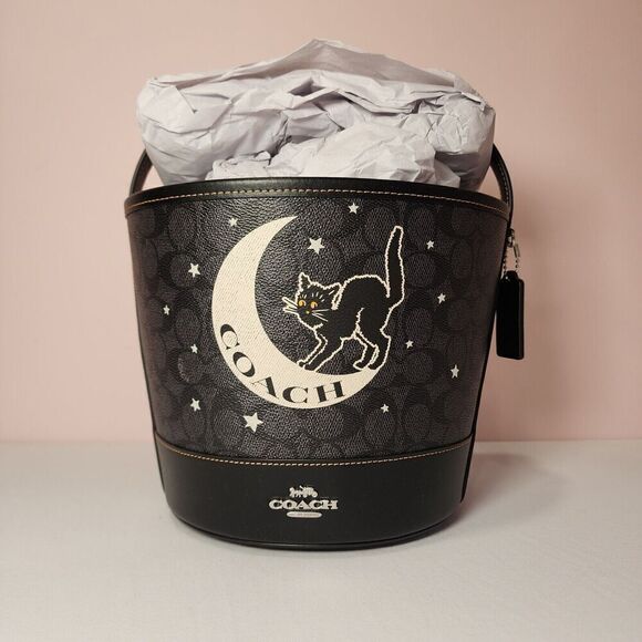 NWT Coach CW536 Trick Or Treat Bucket Halloween Moon Cat Graphic - Picture 1 of 6